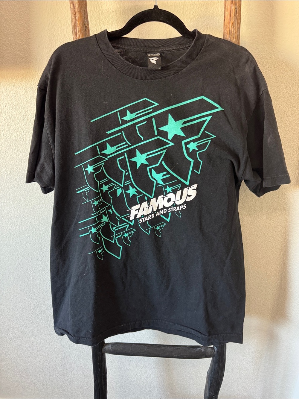 Famous Stars & Straps Black Tee with Teal Graphic